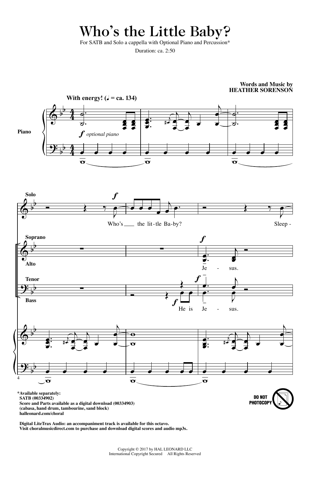 Download Heather Sorenson Who's The Little Baby? Sheet Music and learn how to play SATB Choir PDF digital score in minutes