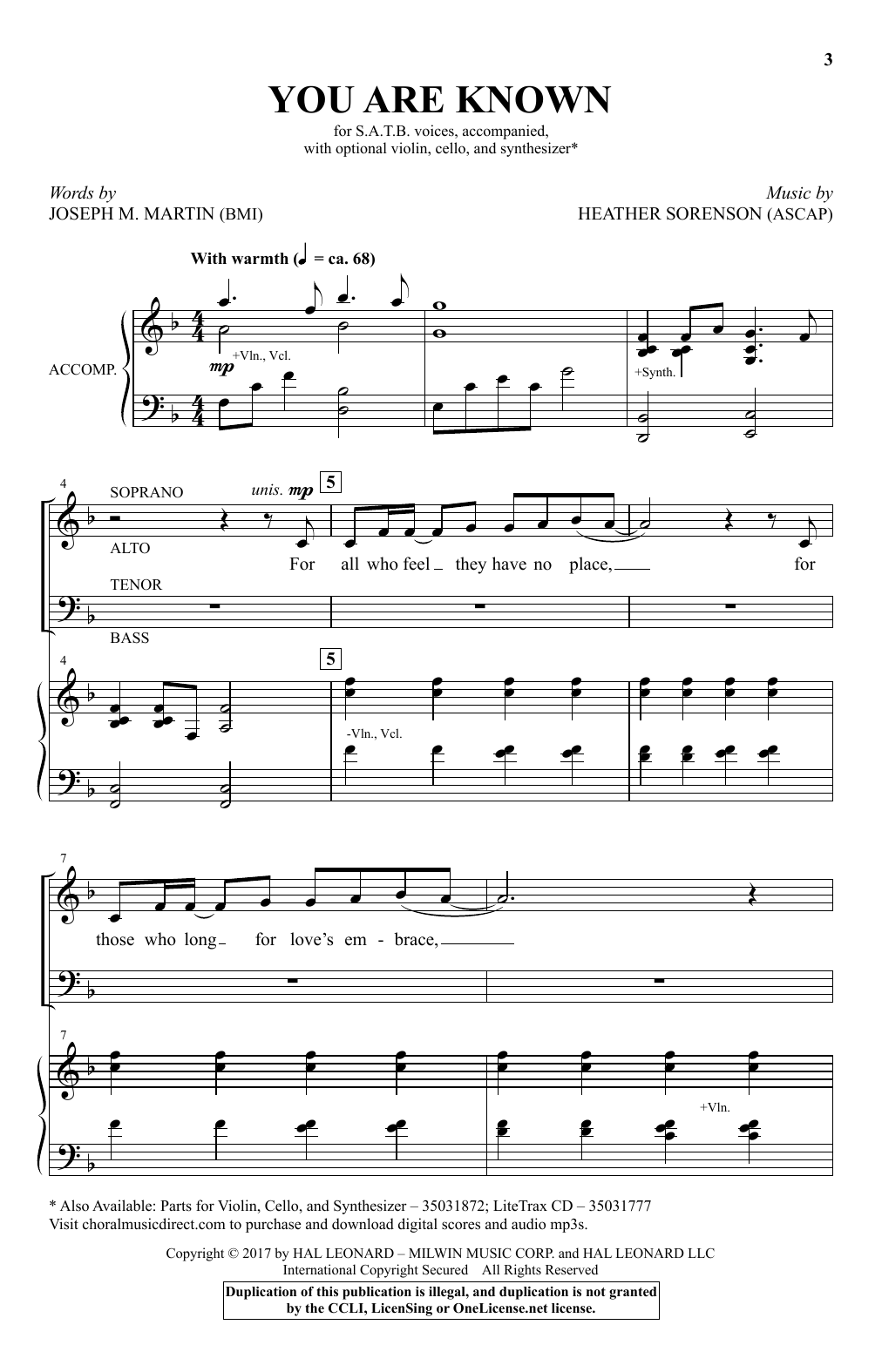 Download Heather Sorenson You Are Known Sheet Music and learn how to play SATB PDF digital score in minutes