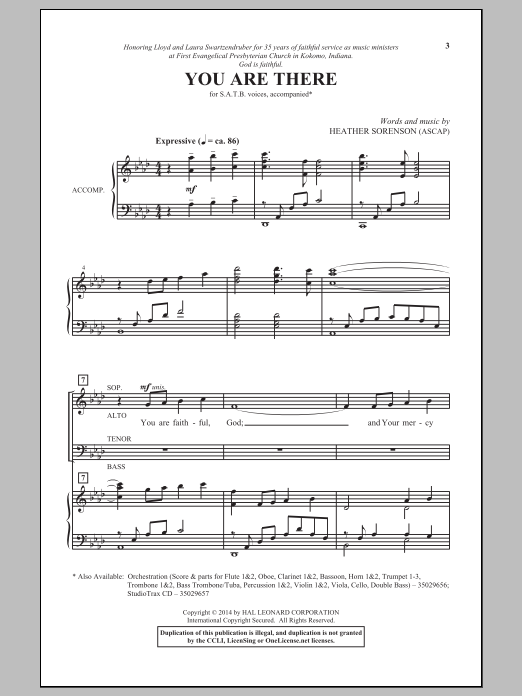 Download Heather Sorenson You Are There Sheet Music and learn how to play SATB PDF digital score in minutes