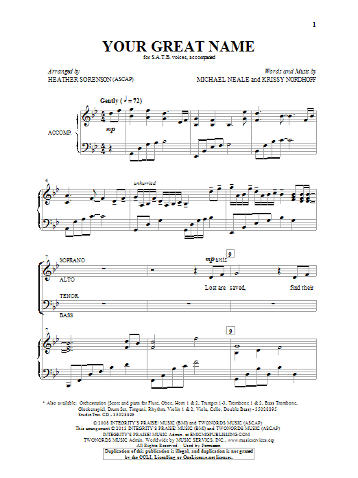 Download Heather Sorenson Your Great Name Sheet Music and learn how to play SATB PDF digital score in minutes