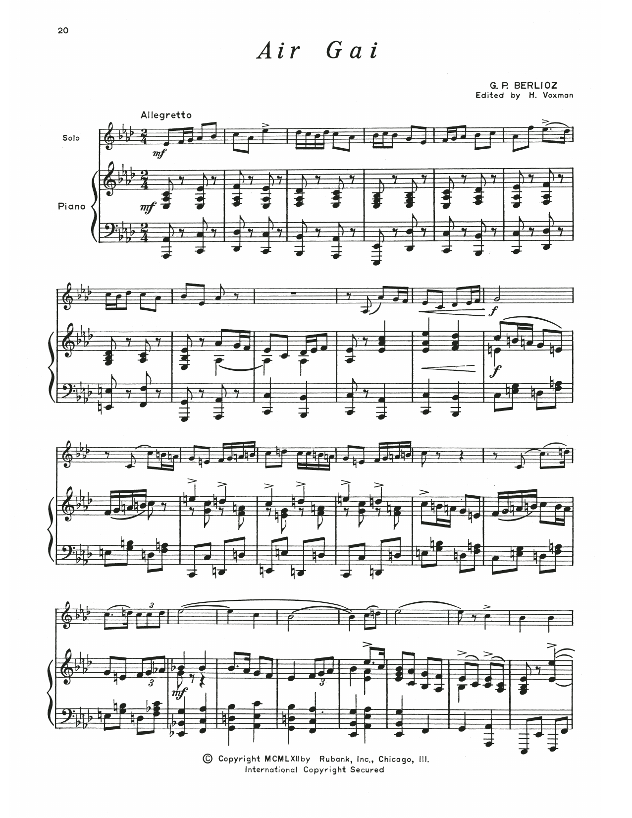 Download Hector Berlioz Air Gai Sheet Music and learn how to play Baritone B.C. and Piano PDF digital score in minutes