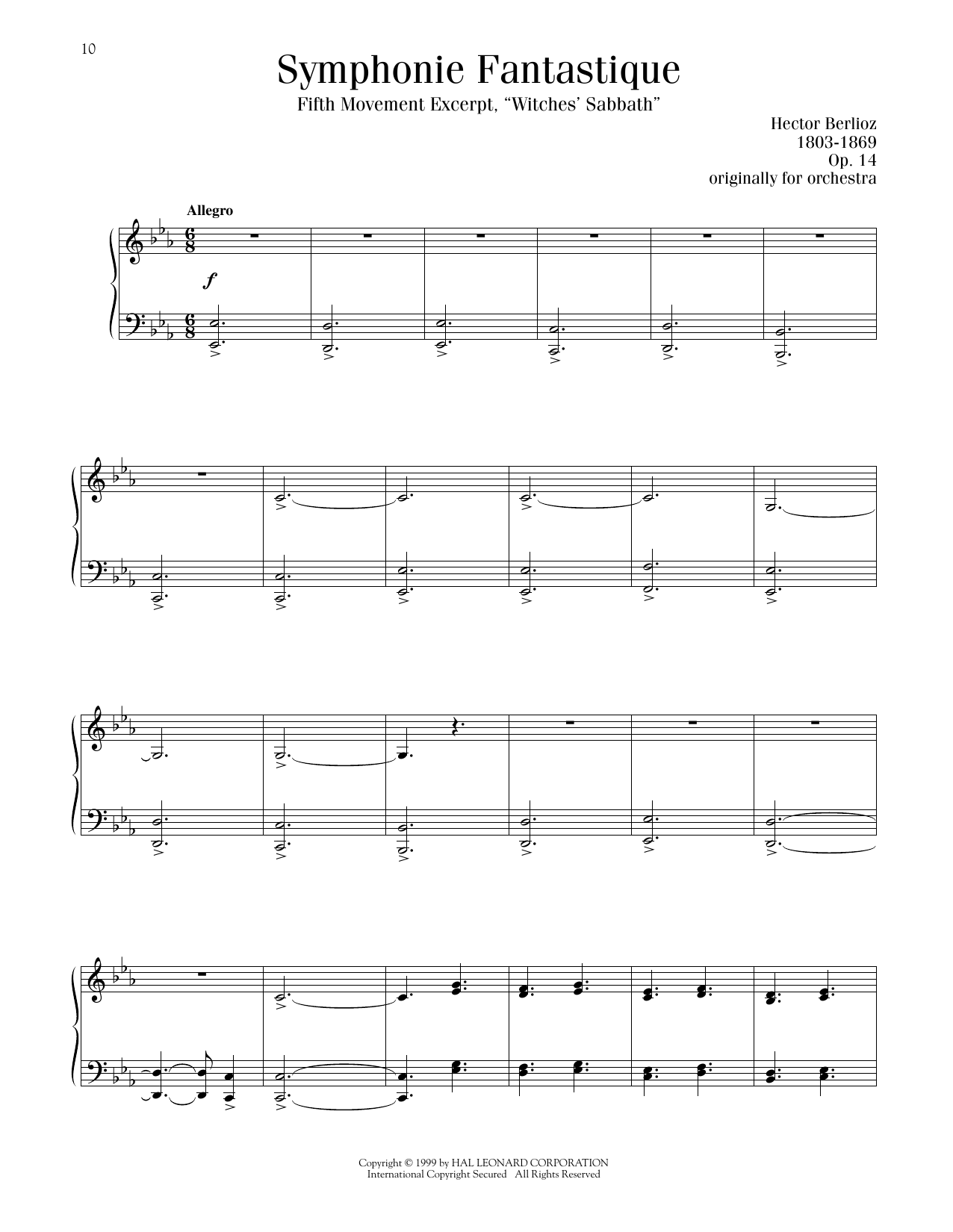 Download Hector Berlioz Witches' Sabbath Sheet Music and learn how to play Piano Solo PDF digital score in minutes