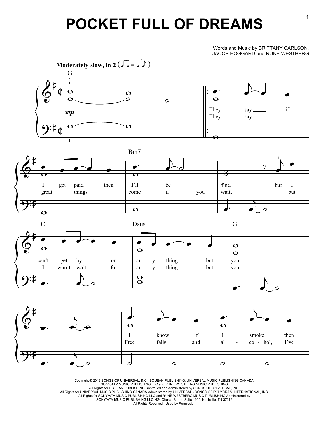 Download Hedley Pocket Full Of Dreams Sheet Music and learn how to play Piano, Vocal & Guitar (Right-Hand Melody) PDF digital score in minutes