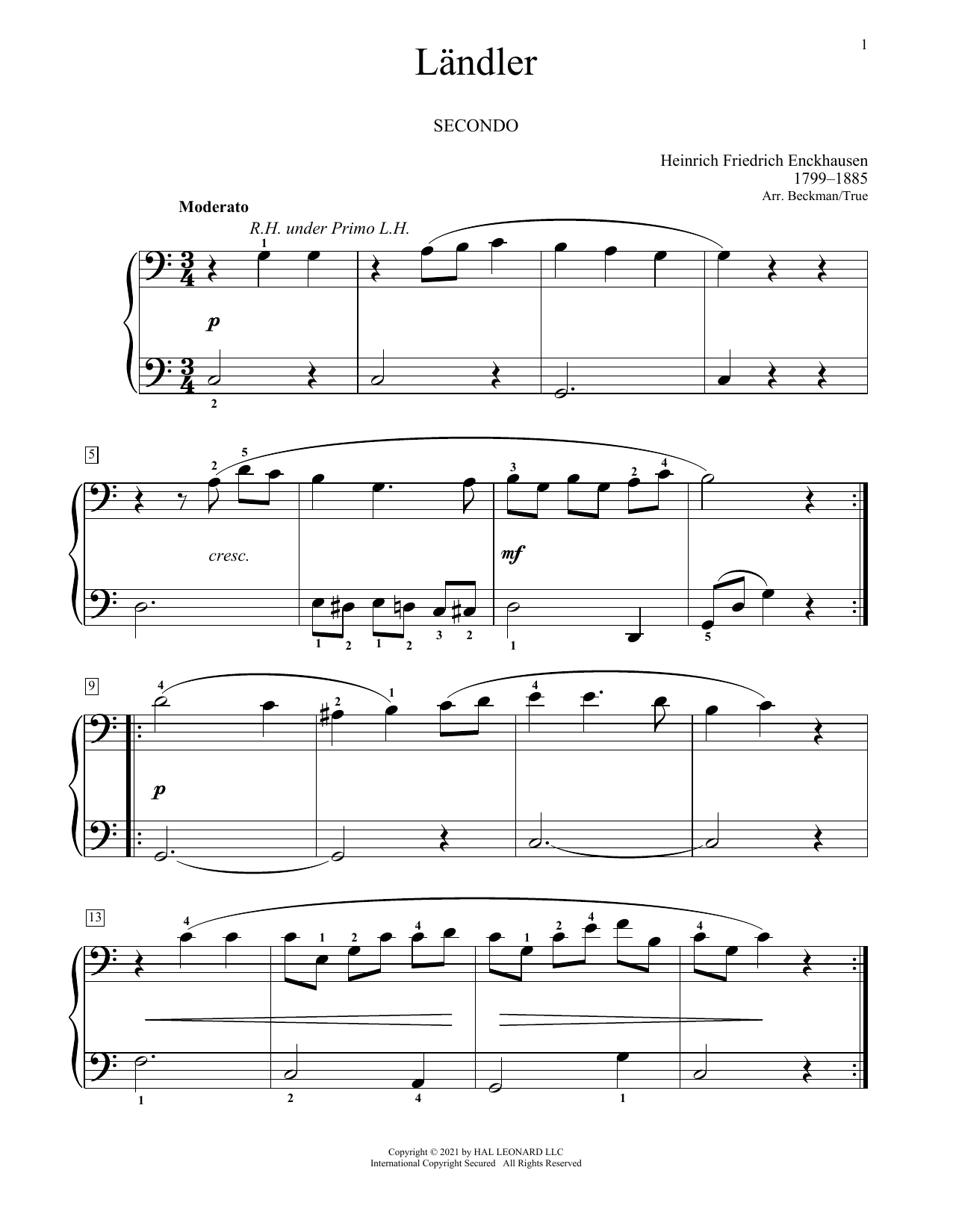 Download Heinrich Enckhausen Landler Sheet Music and learn how to play Piano Duet PDF digital score in minutes