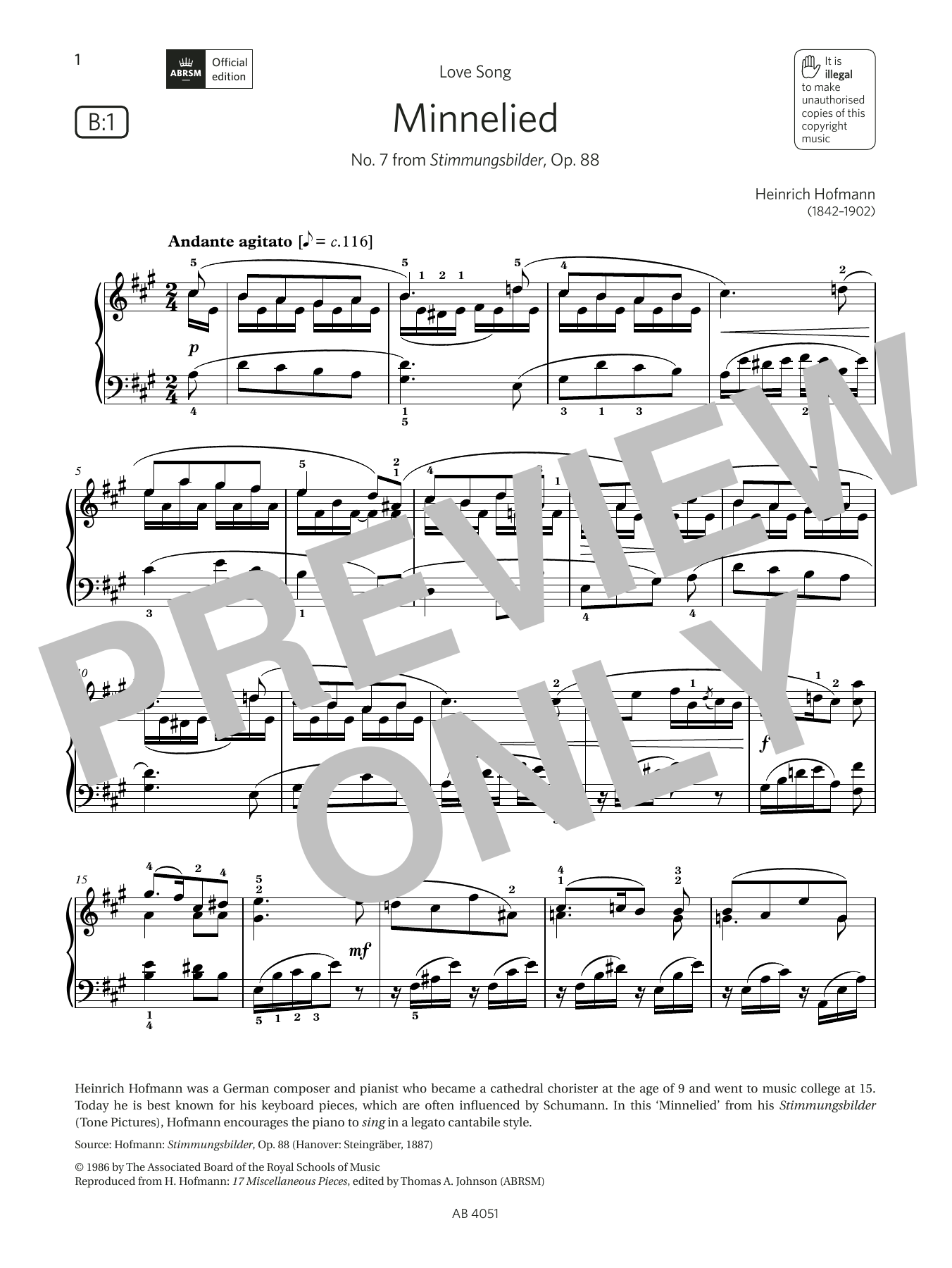 Download Heinrich Hofmann Minnelied (Grade 5, list B1, from the ABRSM Piano Syllabus 2023 & 2024) Sheet Music and learn how to play Piano Solo PDF digital score in minutes