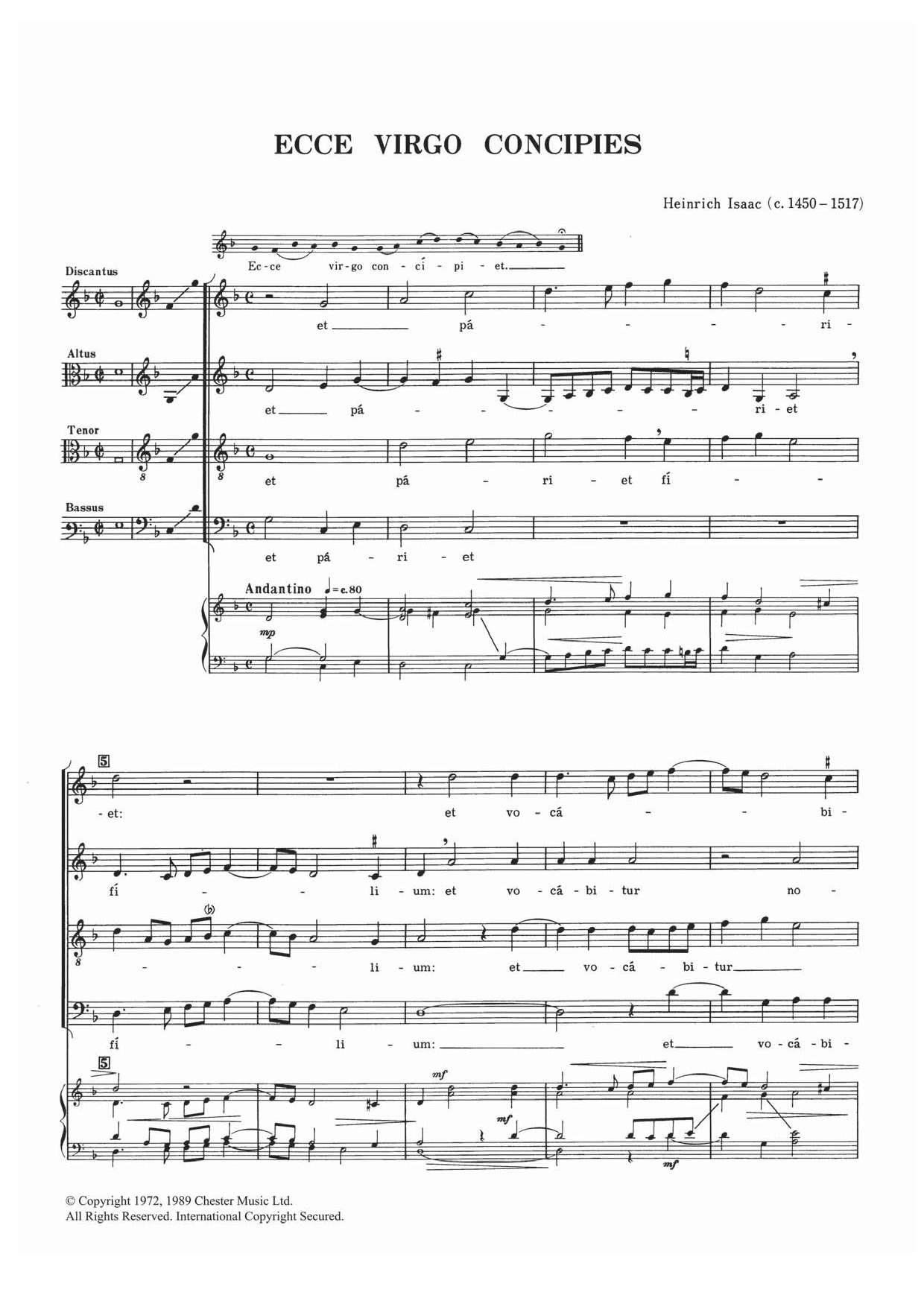 Download Heinrich Isaac Ecce Virgo Concipies Sheet Music and learn how to play SATB PDF digital score in minutes