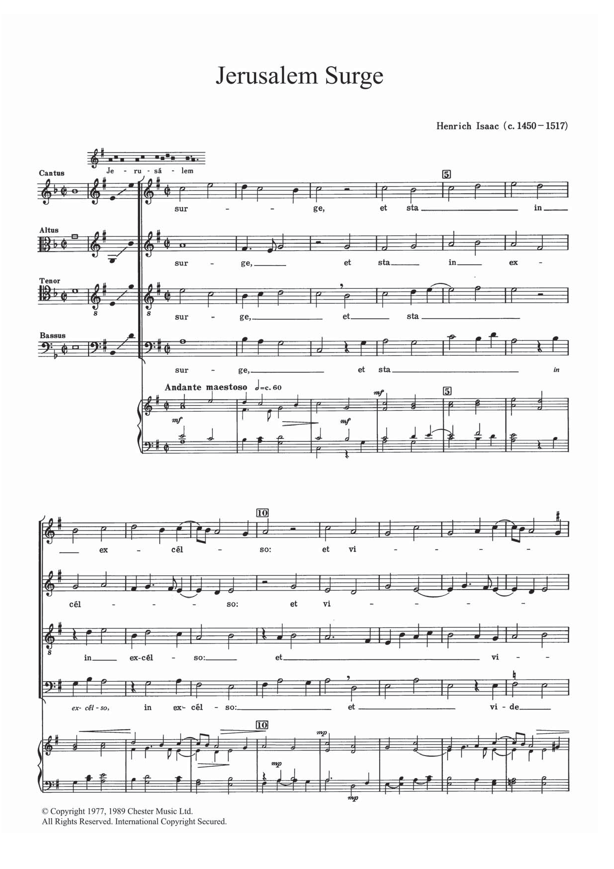 Download Heinrich Isaac Jerusalem Surge Sheet Music and learn how to play SATB PDF digital score in minutes
