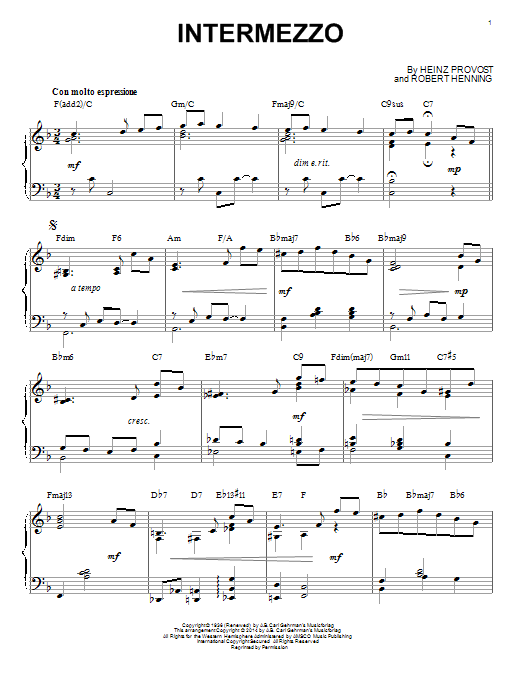 Download Heinz Provost Intermezzo Sheet Music and learn how to play Piano Solo PDF digital score in minutes