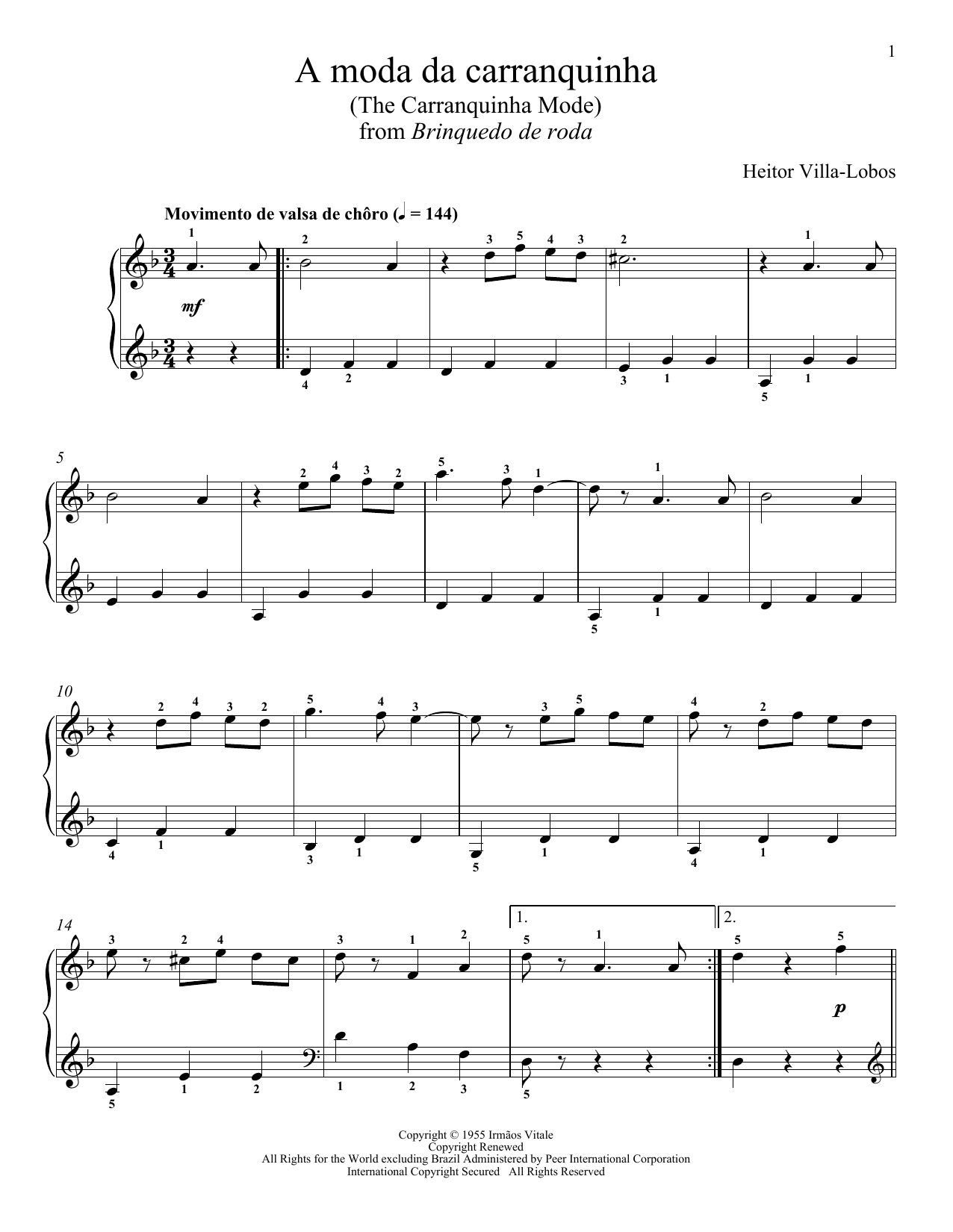 Download Heitor Villa-Lobos A Moda da Carranquinha (The Carranquinha Mode) Sheet Music and learn how to play Piano Solo PDF digital score in minutes