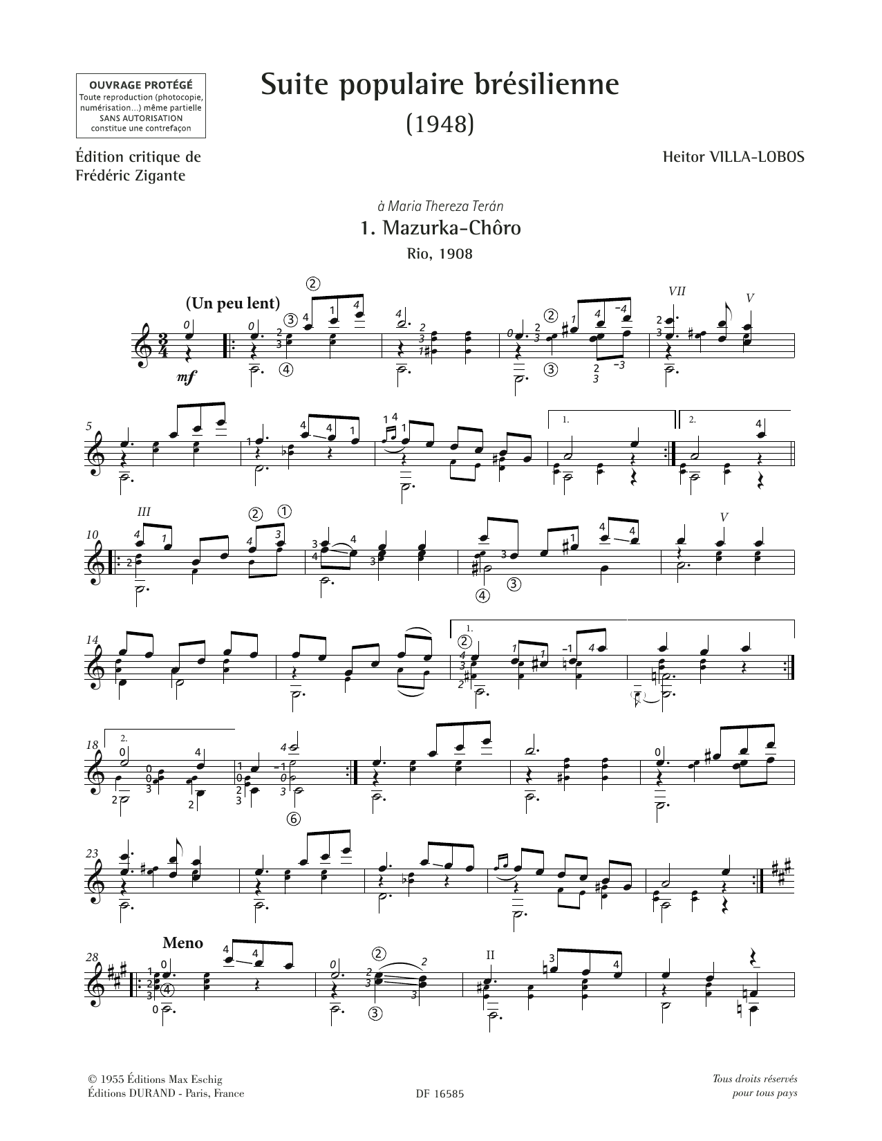 Download Heitor Villa-Lobos Mazurka-Choro Sheet Music and learn how to play Solo Guitar PDF digital score in minutes