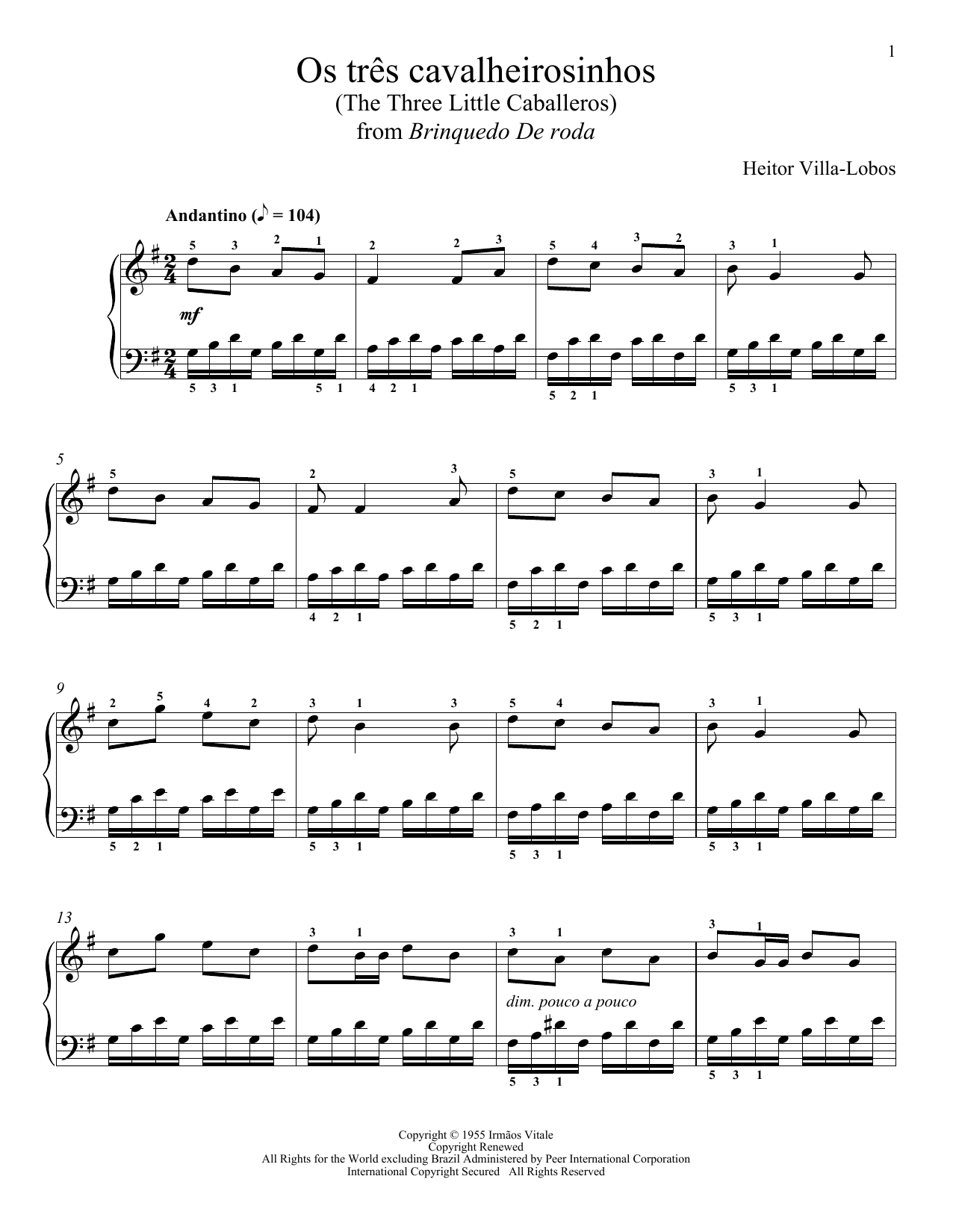 Download Heitor Villa-Lobos Os Tres Cavalheirosinhos (The Three Little Caballeros) Sheet Music and learn how to play Piano Solo PDF digital score in minutes