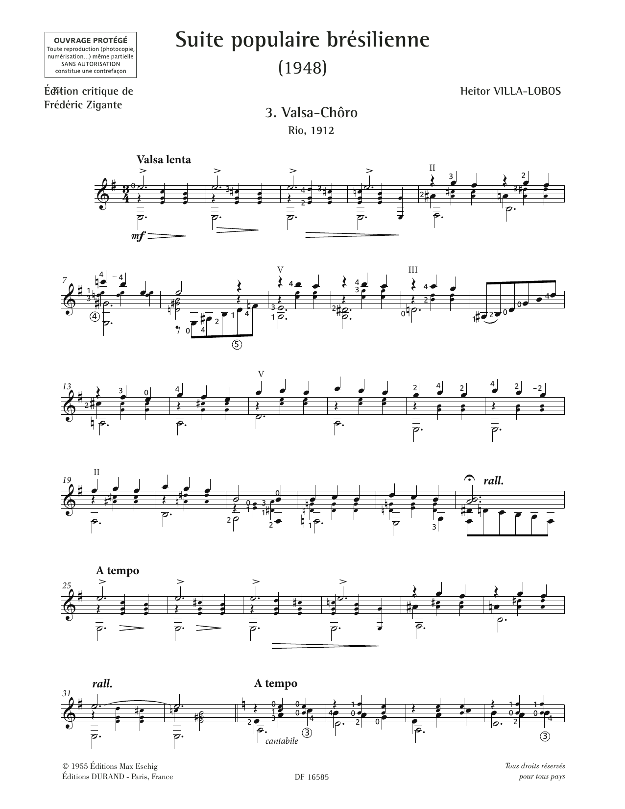 Download Heitor Villa-Lobos Valsa-Choro Sheet Music and learn how to play Solo Guitar PDF digital score in minutes