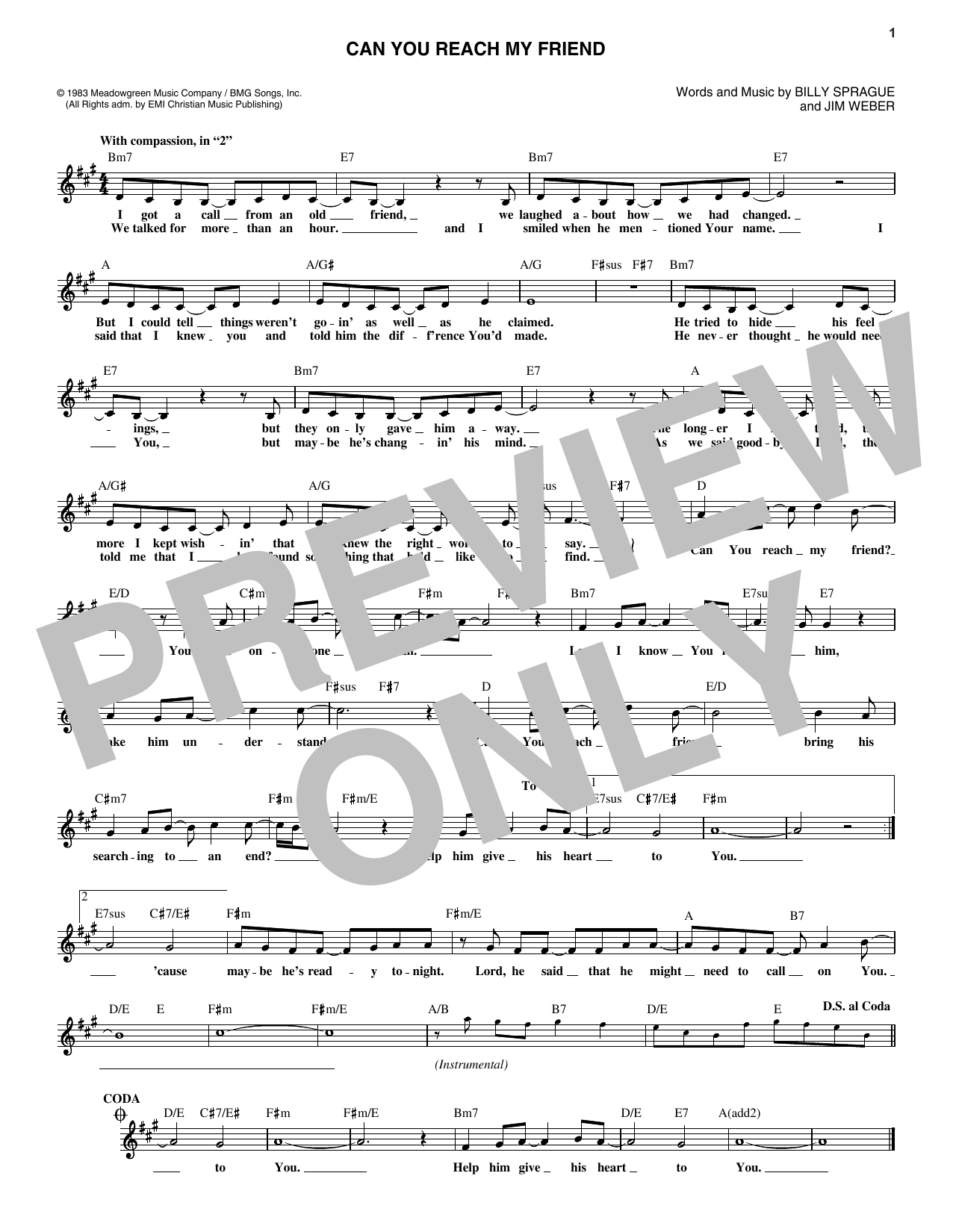 Download Helen Baylor Can You Reach My Friend Sheet Music and learn how to play Melody Line, Lyrics & Chords PDF digital score in minutes