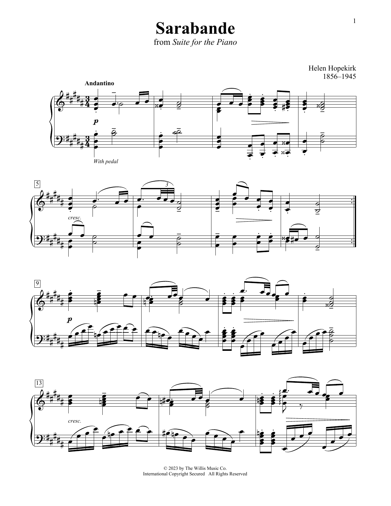 Download Helen Hopekirk Sarabande Sheet Music and learn how to play Educational Piano PDF digital score in minutes