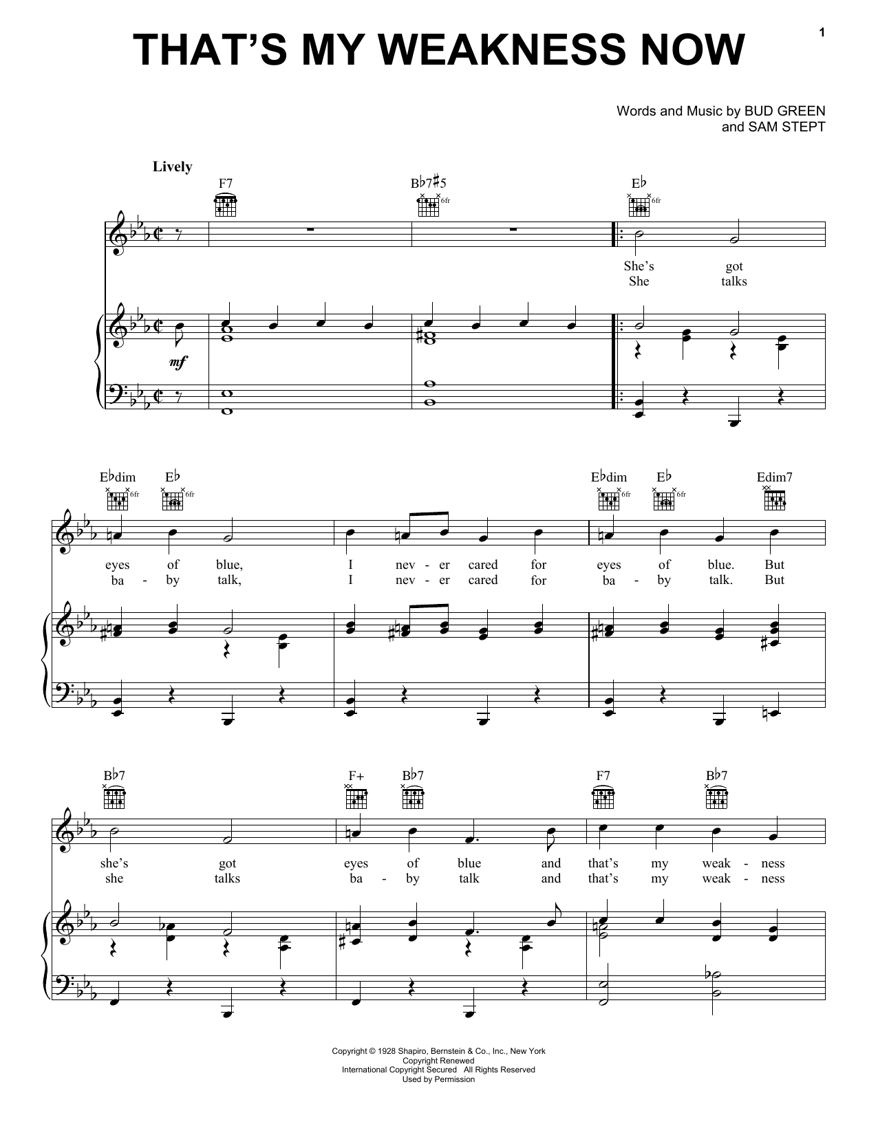 Download Helen Kane That's My Weakness Now Sheet Music and learn how to play Piano, Vocal & Guitar Chords (Right-Hand Melody) PDF digital score in minutes
