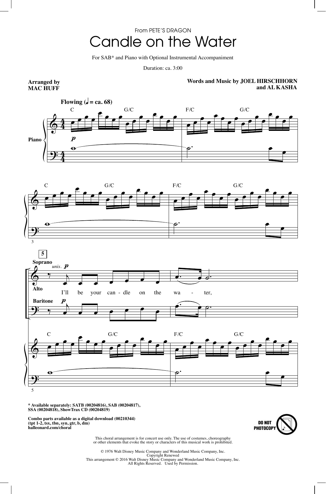 Download Mac Huff Candle On The Water Sheet Music and learn how to play SAB PDF digital score in minutes
