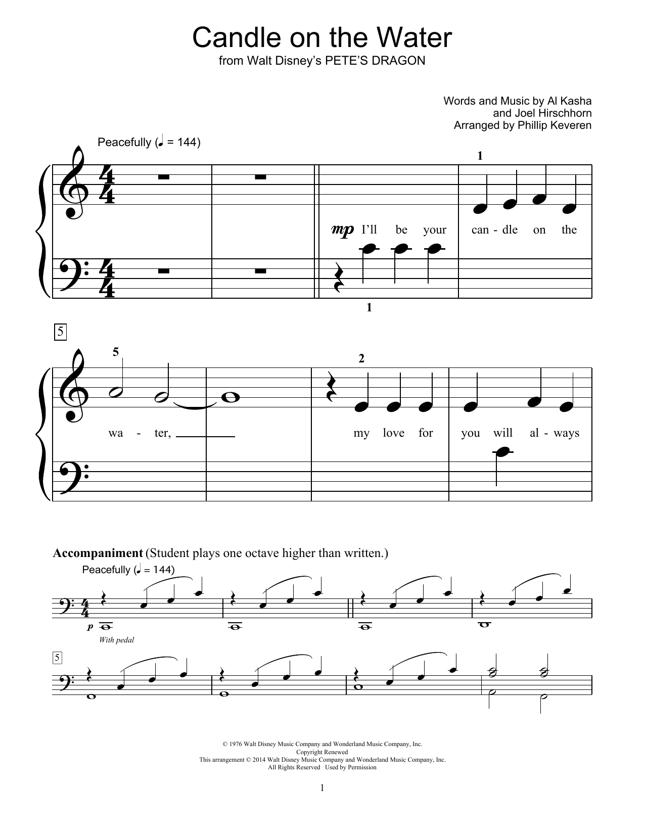 Download Fred Kern Candle On The Water Sheet Music and learn how to play Easy Piano PDF digital score in minutes