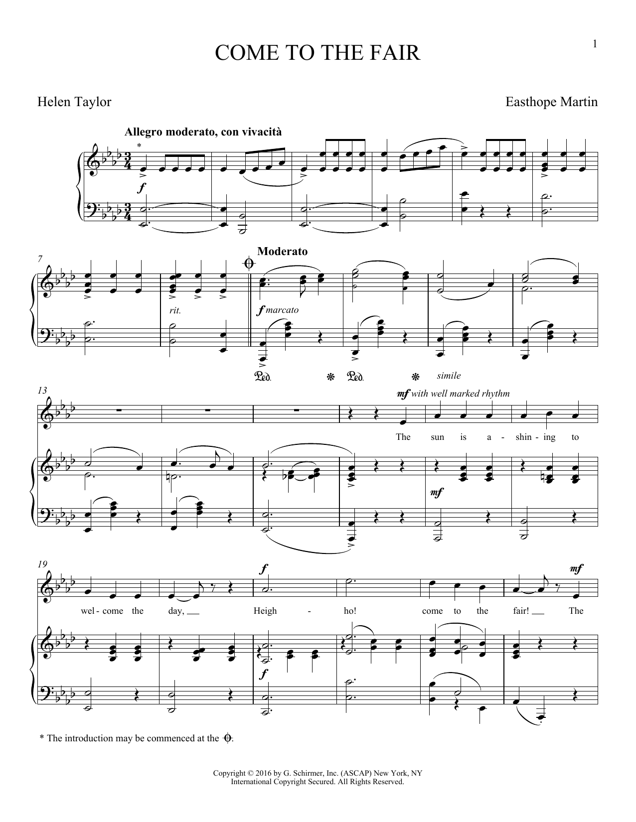 Download Helen Taylor Come To The Fair Sheet Music and learn how to play Piano & Vocal PDF digital score in minutes