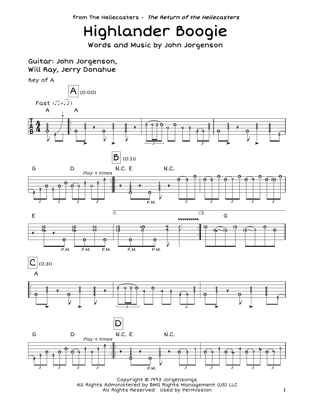 Download Hellecasters Highlander Boogie Sheet Music and learn how to play Guitar Tab PDF digital score in minutes