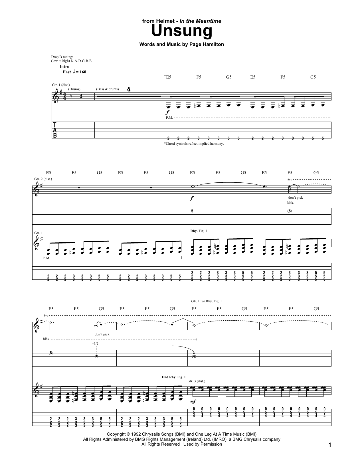 Download Helmet Unsung Sheet Music and learn how to play Guitar Tab PDF digital score in minutes