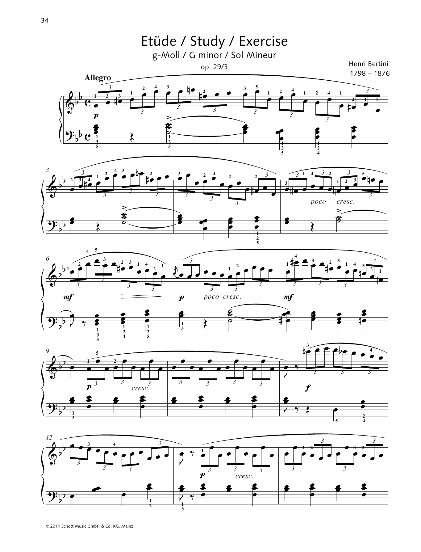 Download Henri Bertini Study G minor Sheet Music and learn how to play Piano Solo PDF digital score in minutes