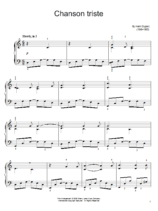 Download Henri Duparc Chanson Triste Sheet Music and learn how to play Easy Piano PDF digital score in minutes