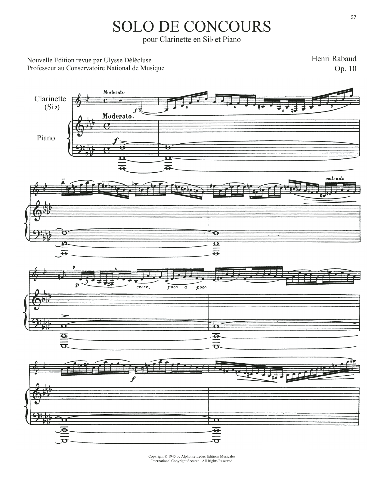 Download Henri Rabaud Solo De Concours Sheet Music and learn how to play Clarinet and Piano PDF digital score in minutes