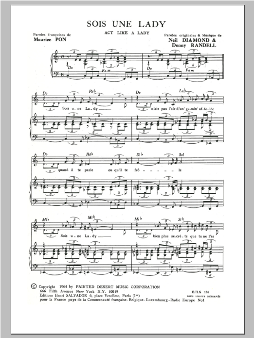 Download Henri Salvador Act Like A Lady (Sois Une Lady) Sheet Music and learn how to play Piano & Vocal PDF digital score in minutes