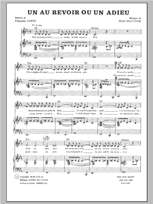 Download Henri Salvador Au Revoir Ou Un Adieu Sheet Music and learn how to play Piano & Vocal PDF digital score in minutes
