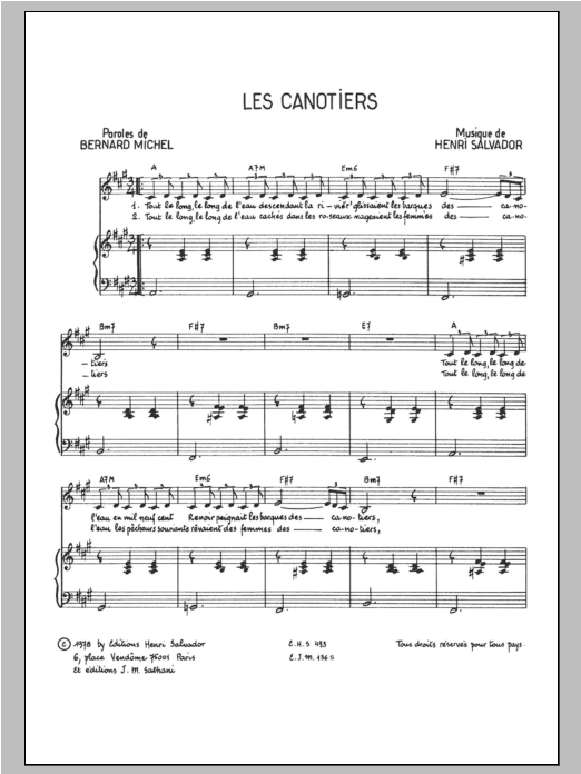 Download Henri Salvador Canotiers Sheet Music and learn how to play Piano & Vocal PDF digital score in minutes