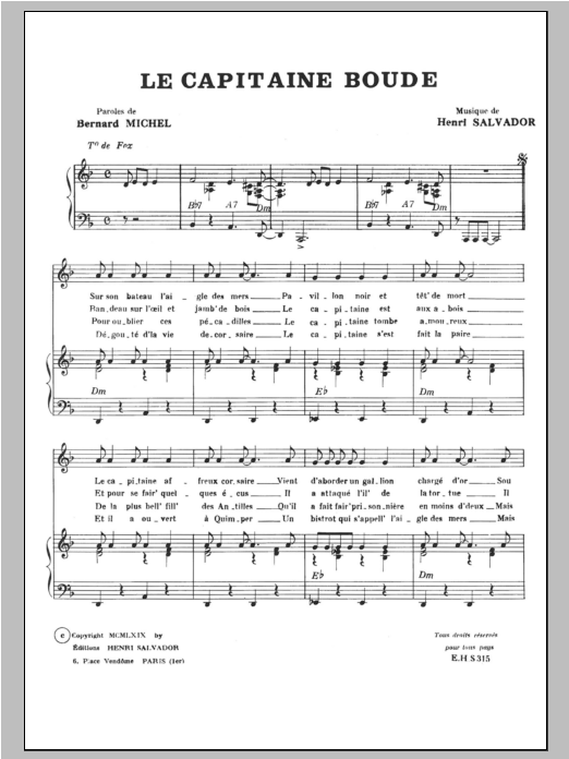 Download Henri Salvador Capitaine Boude Sheet Music and learn how to play Piano & Vocal PDF digital score in minutes