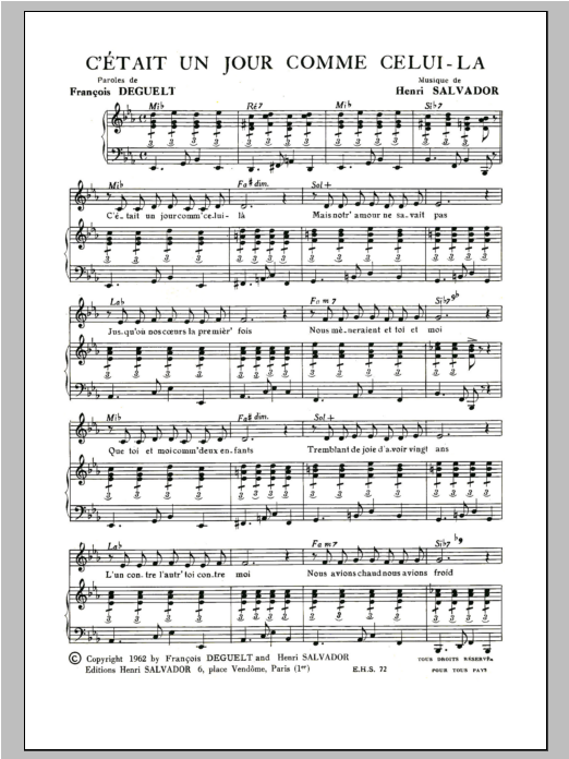 Download Henri Salvador C'etait Un Jour Comme Celui La Sheet Music and learn how to play Piano & Vocal PDF digital score in minutes
