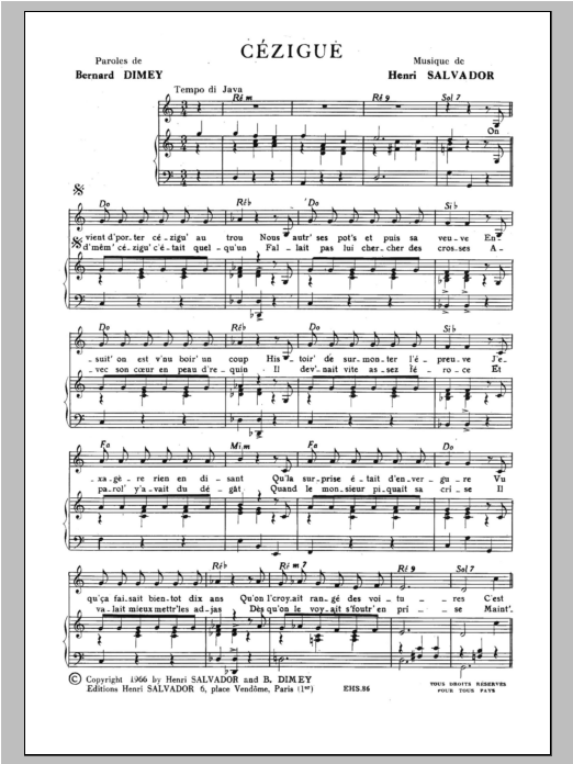 Download Henri Salvador Cezigue Sheet Music and learn how to play Piano & Vocal PDF digital score in minutes