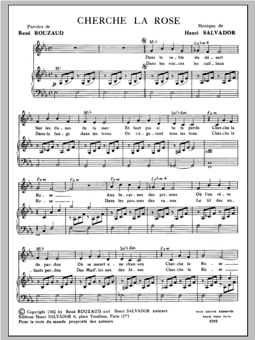 Download Henri Salvador Cherche La Rose Sheet Music and learn how to play Piano & Vocal PDF digital score in minutes