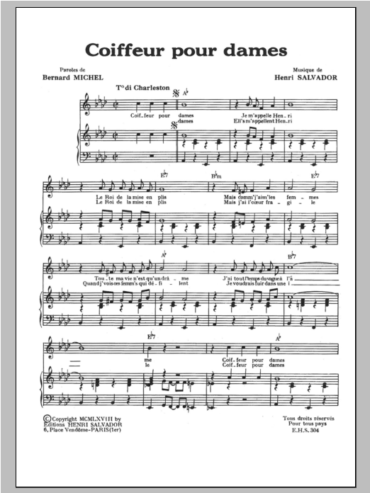 Download Henri Salvador Coiffeur Pour Dames Sheet Music and learn how to play Piano & Vocal PDF digital score in minutes