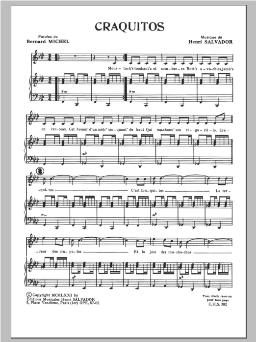 Download Henri Salvador Craquitos Sheet Music and learn how to play Piano & Vocal PDF digital score in minutes