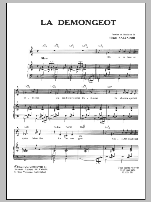 Download Henri Salvador Demongeot Sheet Music and learn how to play Piano & Vocal PDF digital score in minutes