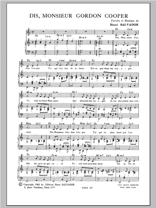 Download Henri Salvador Dis Monsieur Gordon Cooper Sheet Music and learn how to play Piano & Vocal PDF digital score in minutes
