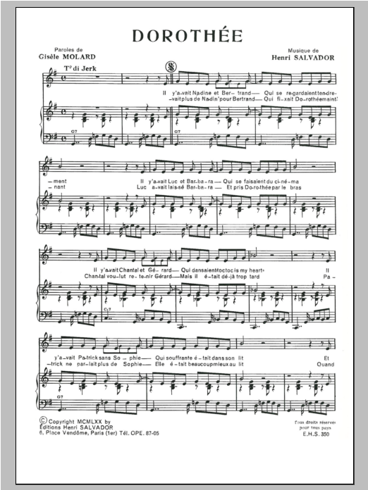 Download Henri Salvador Dorothee Sheet Music and learn how to play Piano & Vocal PDF digital score in minutes