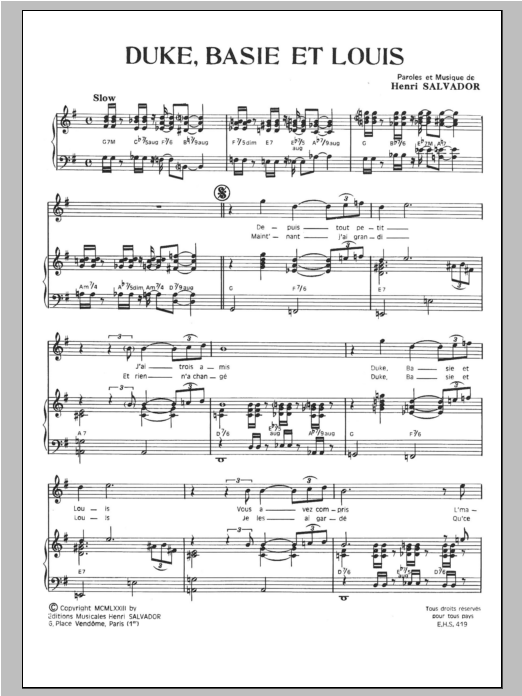 Download Henri Salvador Duke Basie Et Louis Sheet Music and learn how to play Piano & Vocal PDF digital score in minutes
