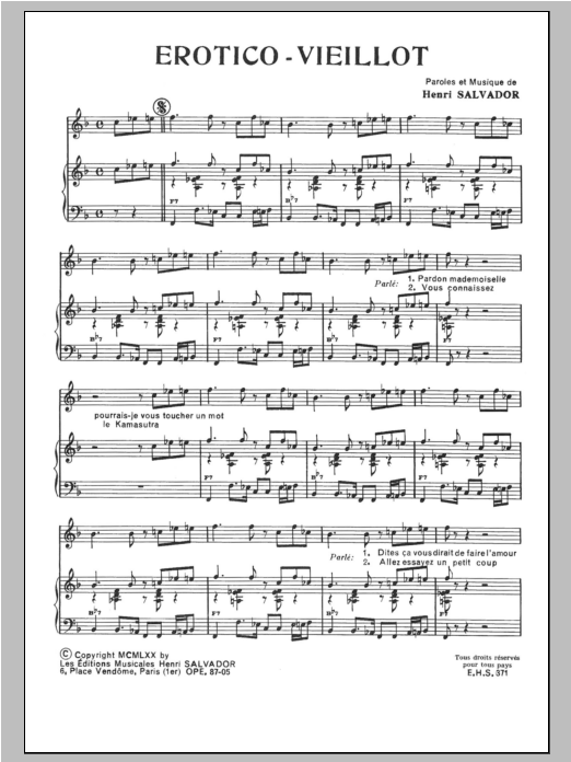 Download Henri Salvador Erotico-Vieillot Sheet Music and learn how to play Piano & Vocal PDF digital score in minutes