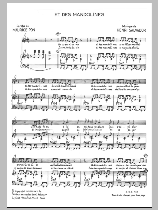 Download Henri Salvador Et Des Mandolines Sheet Music and learn how to play Piano & Vocal PDF digital score in minutes