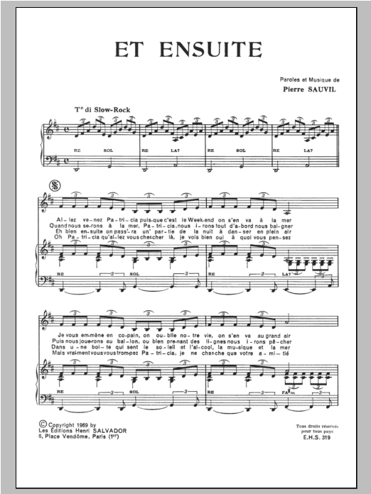 Download Henri Salvador Et Ensuite Sheet Music and learn how to play Piano & Vocal PDF digital score in minutes