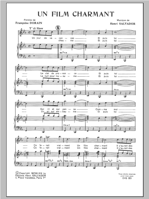 Download Henri Salvador Film Charmant Sheet Music and learn how to play Piano & Vocal PDF digital score in minutes