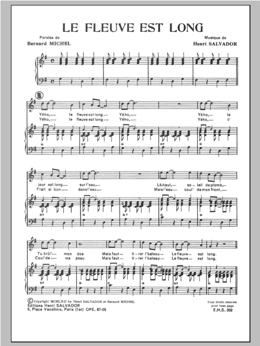 Download Henri Salvador Fleuve Est Long Sheet Music and learn how to play Piano & Vocal PDF digital score in minutes