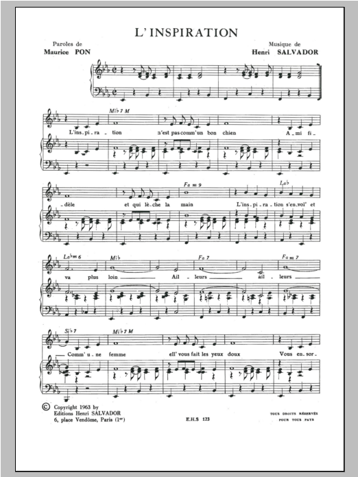 Download Henri Salvador Inspiration Sheet Music and learn how to play Piano & Vocal PDF digital score in minutes