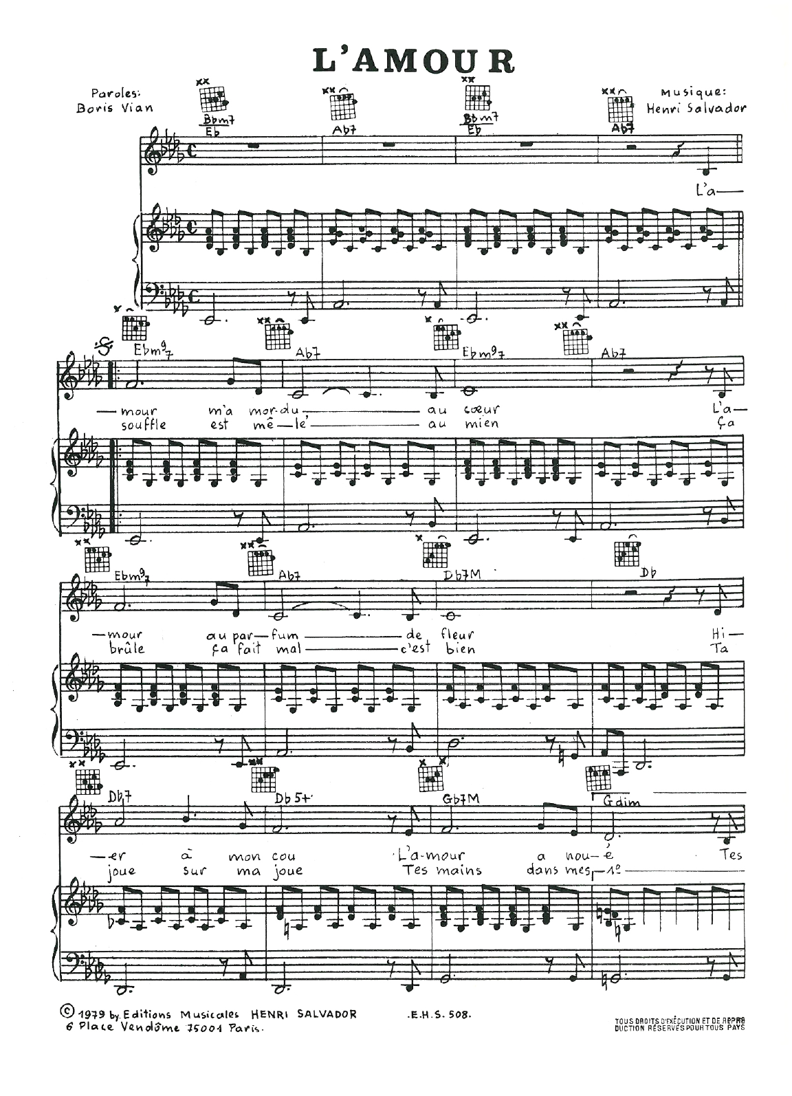 Download Henri Salvador L'Amour Sheet Music and learn how to play Piano, Vocal & Guitar PDF digital score in minutes