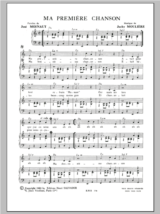 Download Henri Salvador Ma Premiere Chanson Sheet Music and learn how to play Piano & Vocal PDF digital score in minutes