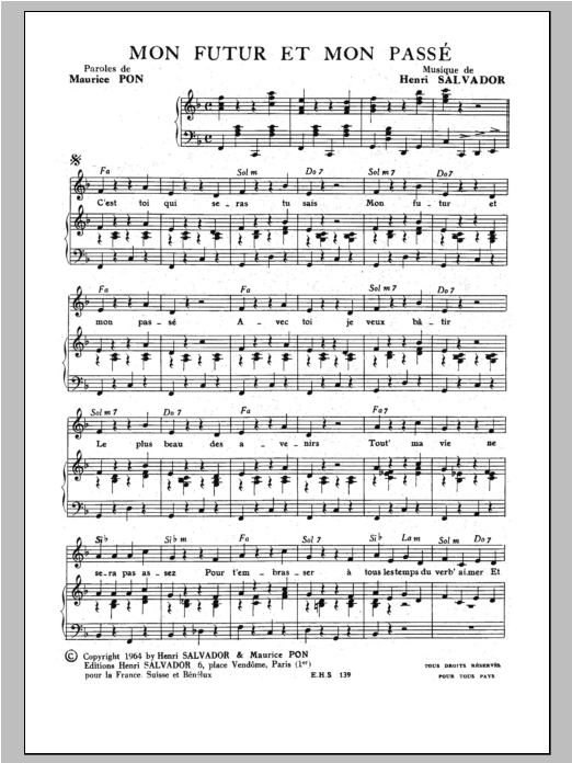 Download Henri Salvador Mon Futur Et Mon Passe Sheet Music and learn how to play Piano & Vocal PDF digital score in minutes