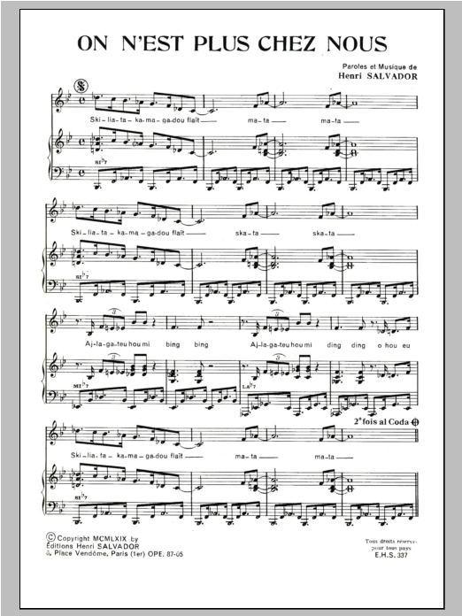 Download Henri Salvador On N'est Plus Chez Nous Sheet Music and learn how to play Piano & Vocal PDF digital score in minutes